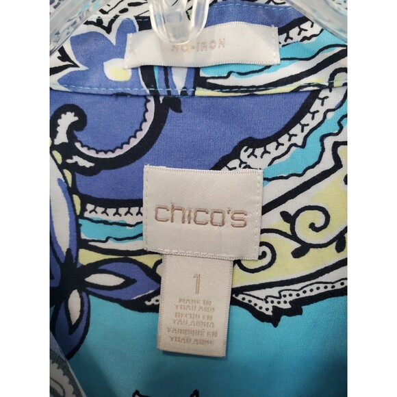 Chico's No Iron Cotton Blue Paisley Button-Back Button-Up Shirt Size 1 MEDIUM - Picture 3 of 7